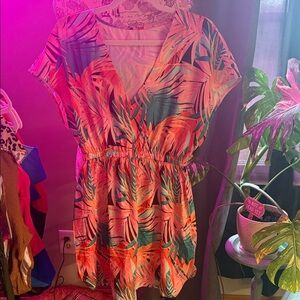 Cupshe Tropical Leaf Print Swim Coverup - Pink and Green